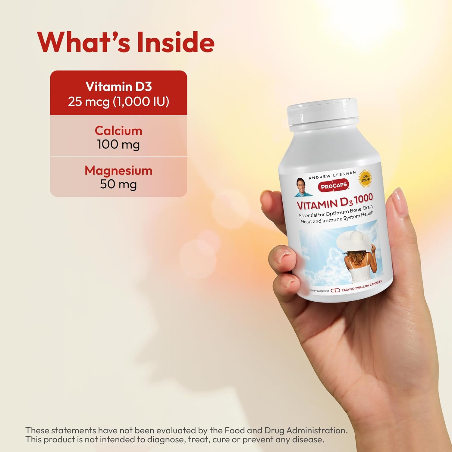 High Potency Vitamin D3 1000 IU Capsules - Supports Bone Health, Muscle Function, Immune System - Small, Easy to Swallow - 180 Count