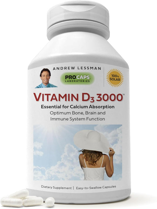 High Potency Vitamin D3 3000 IU Capsules for Bone Health, Muscle Function, Immune System Support - 180 Easy to Swallow Capsules