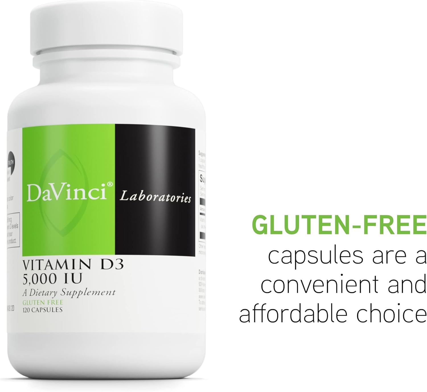 High Potency Vitamin D3 5000 IU Capsules for Healthy Teeth, Bones, Heart, and Immune Support - Gluten-Free - 120 Count