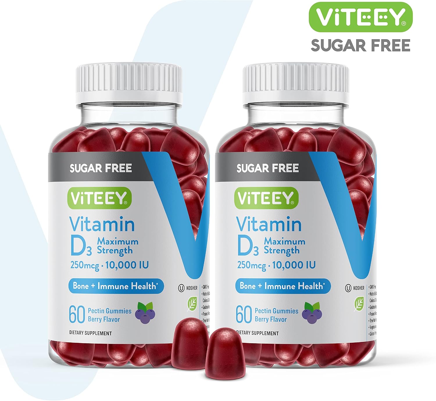 High Potency Vitamin D3 Gummies for Adults & Teens - 10,000 IU, 250mcg - Sugar Free, Bone, Joint, Muscle Health - Immune Support - Vegetarian, Gelatin Free - Berry Flavored Chewable Gummy