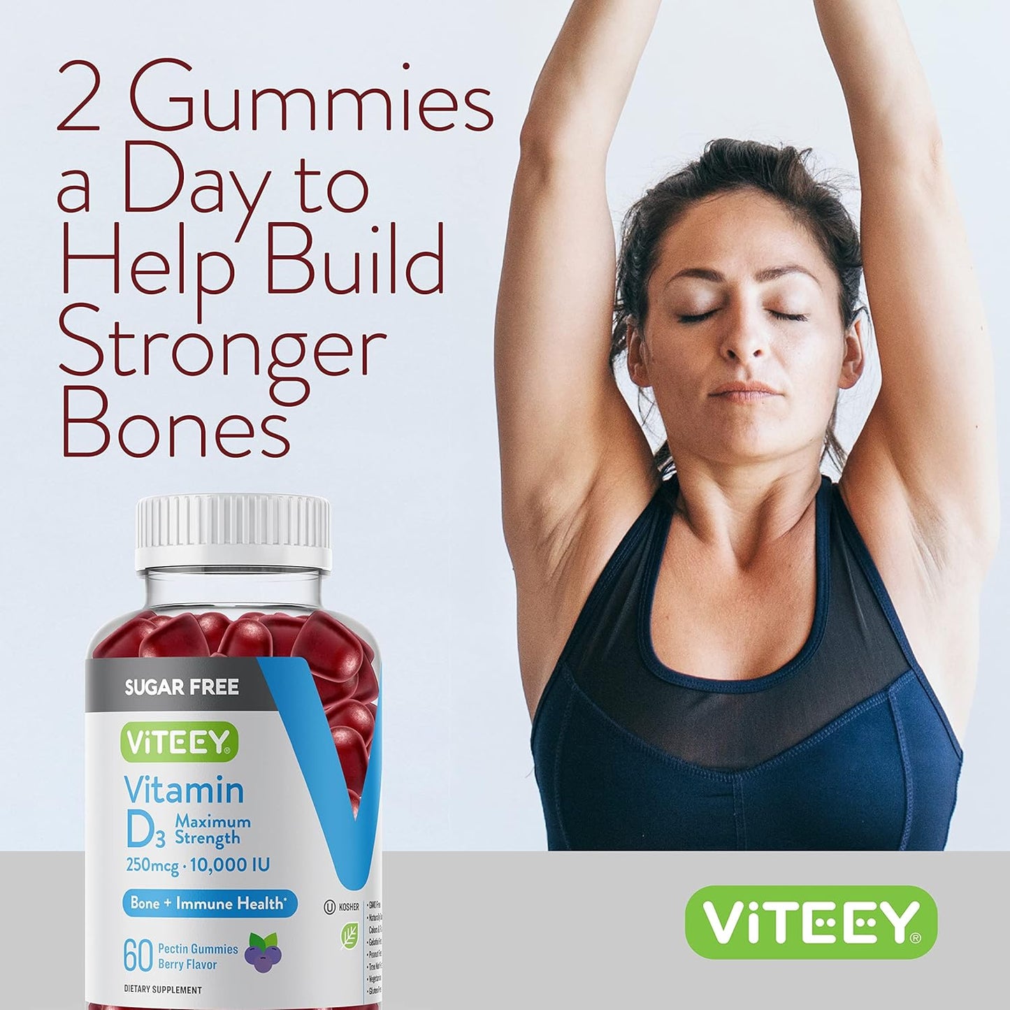 High Potency Vitamin D3 Gummies for Adults & Teens - 10,000 IU, 250mcg - Sugar Free, Bone, Joint, Muscle Health - Immune Support - Vegetarian, Gelatin Free - Berry Flavored Chewable Gummy