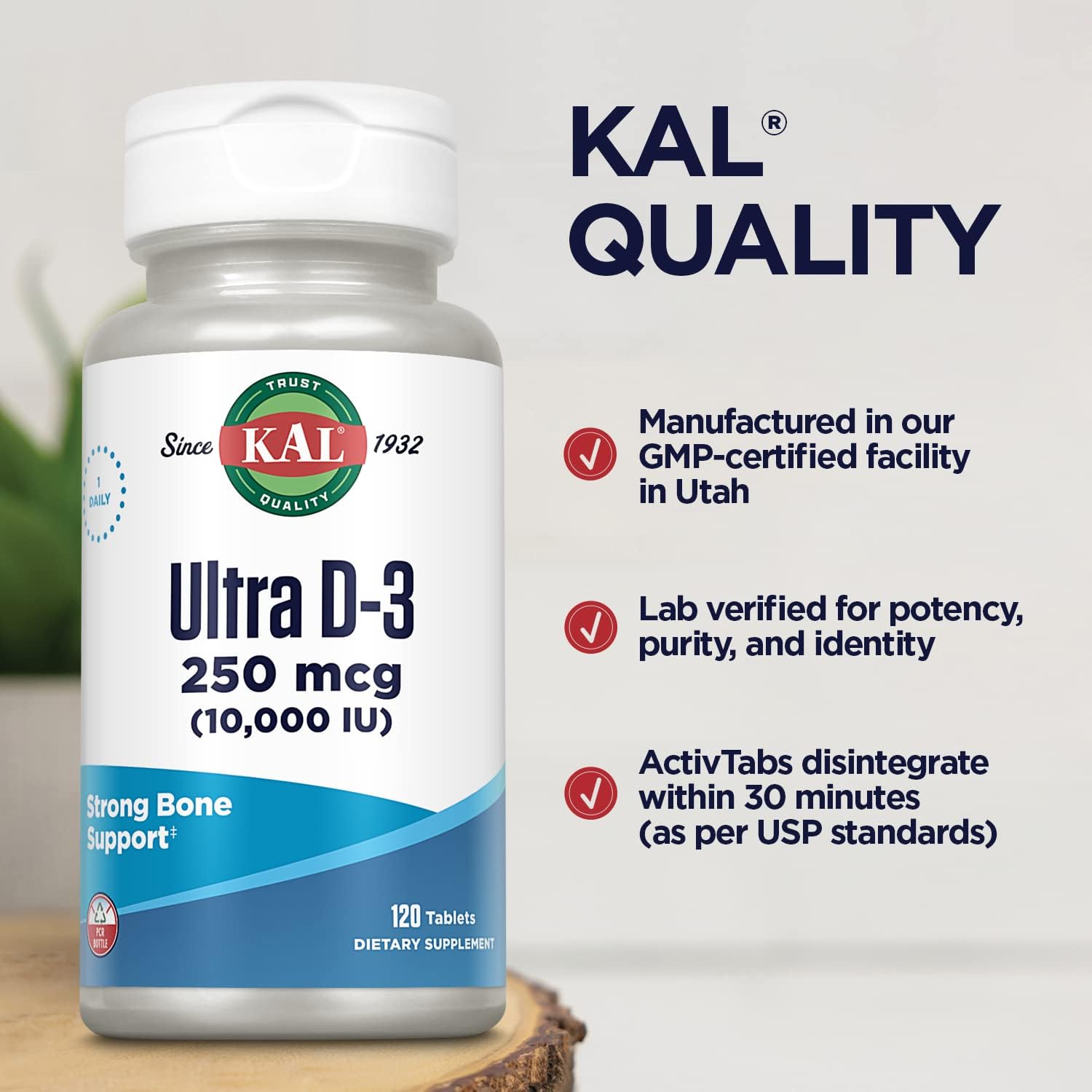 High Potency Vitamin D3 Tablets for Bone Health & Immune Support - 10000 IU, 250 mcg, 120 Tablets