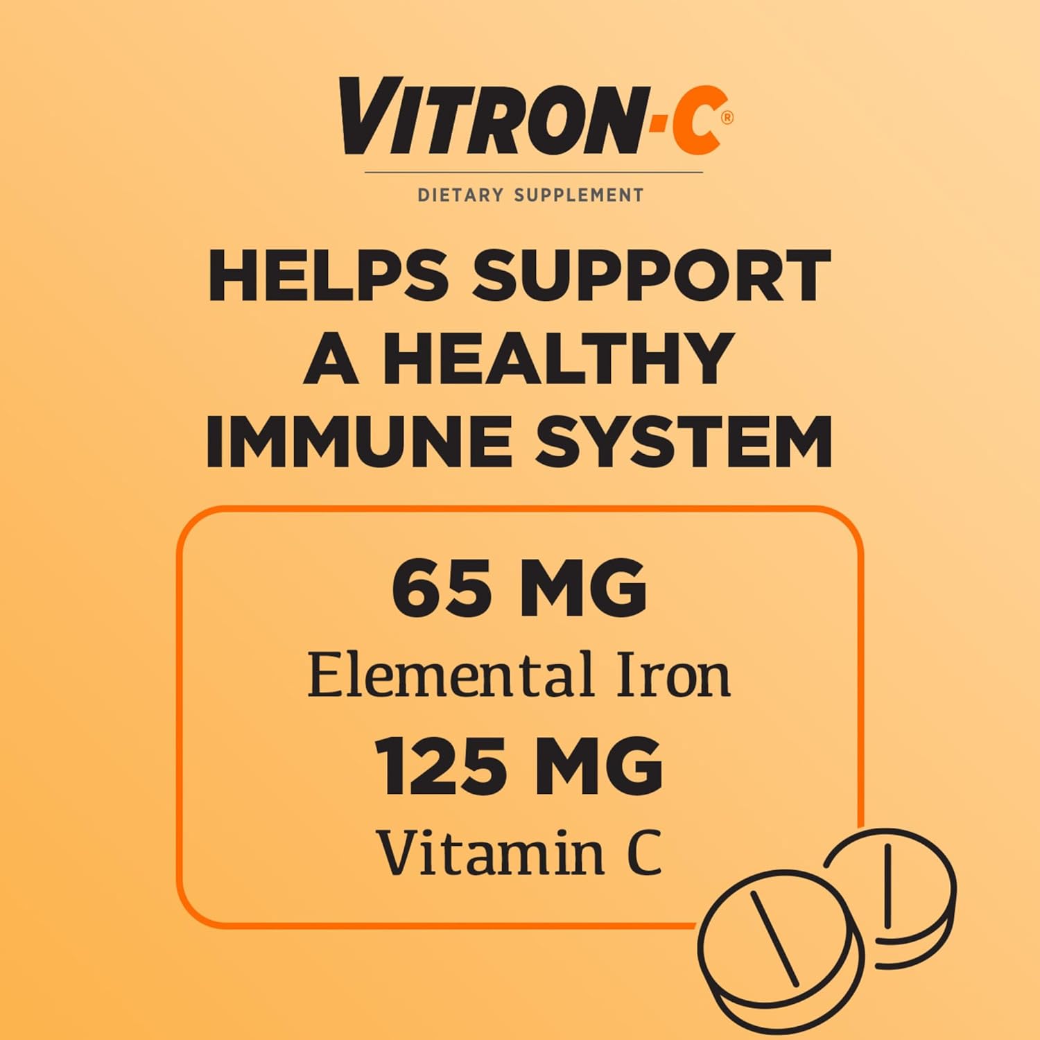 High Potency Vitron-C Iron Supplement Tablets with Vitamin C, 60 Count, Dye Free, Support Red Blood Cell Production, Pack of 2