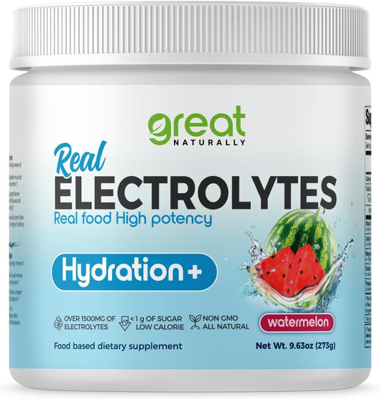 High Potency Watermelon Electrolyte Powder Mix for Hydration - 30 Servings | Natural Electrolytes with Potassium, Magnesium, Calcium | Real Food Ingredients