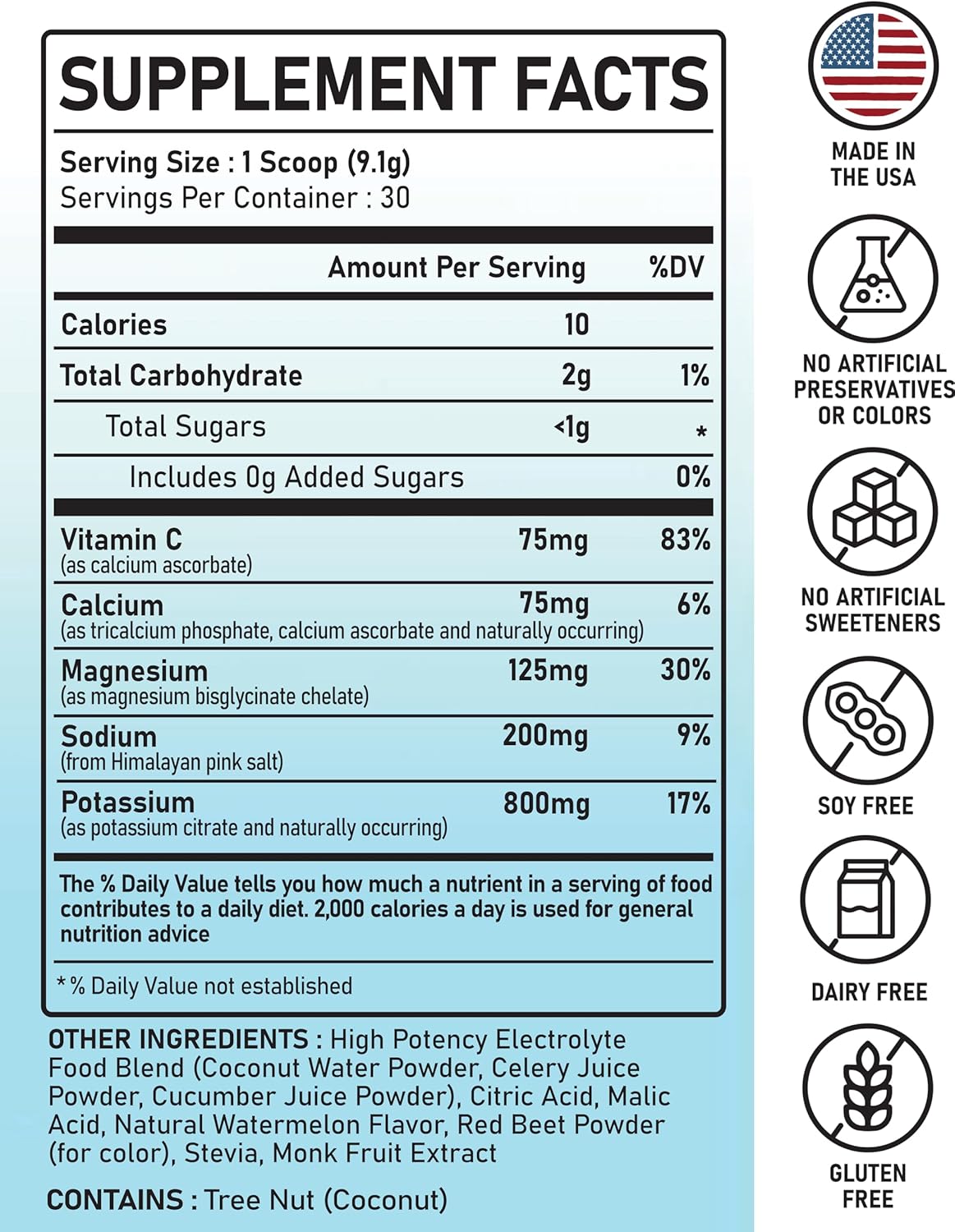 High Potency Watermelon Electrolyte Powder Mix for Hydration - 30 Servings | Natural Electrolytes with Potassium, Magnesium, Calcium | Real Food Ingredients