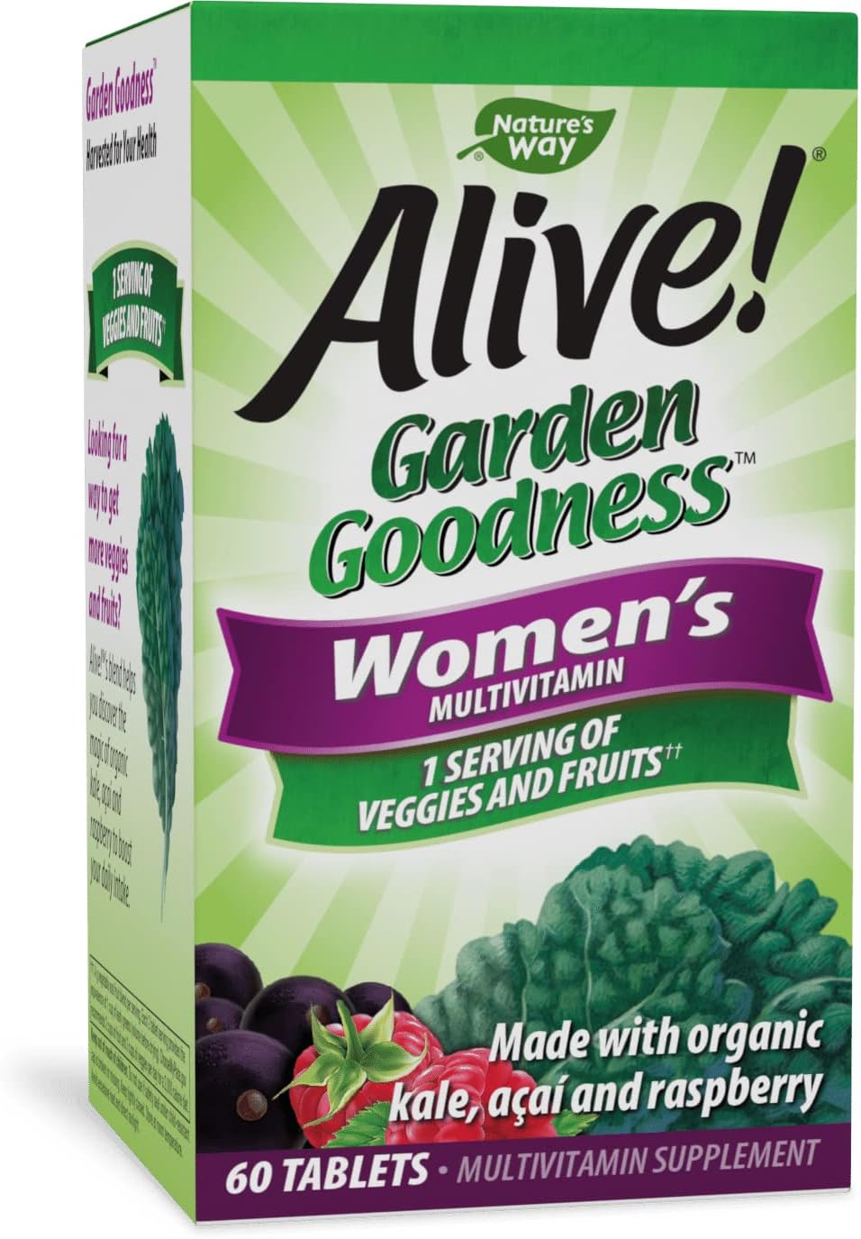 High-Potency Women's Multivitamin with B-Vitamins, 1 Serving of Veggies & Fruits, 60 Tablets by Nature's Way Alive! Garden Goodness