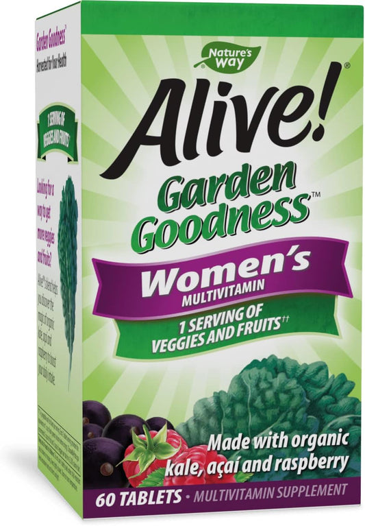 High-Potency Women's Multivitamin with B-Vitamins, 1 Serving of Veggies & Fruits, 60 Tablets by Nature's Way Alive! Garden Goodness