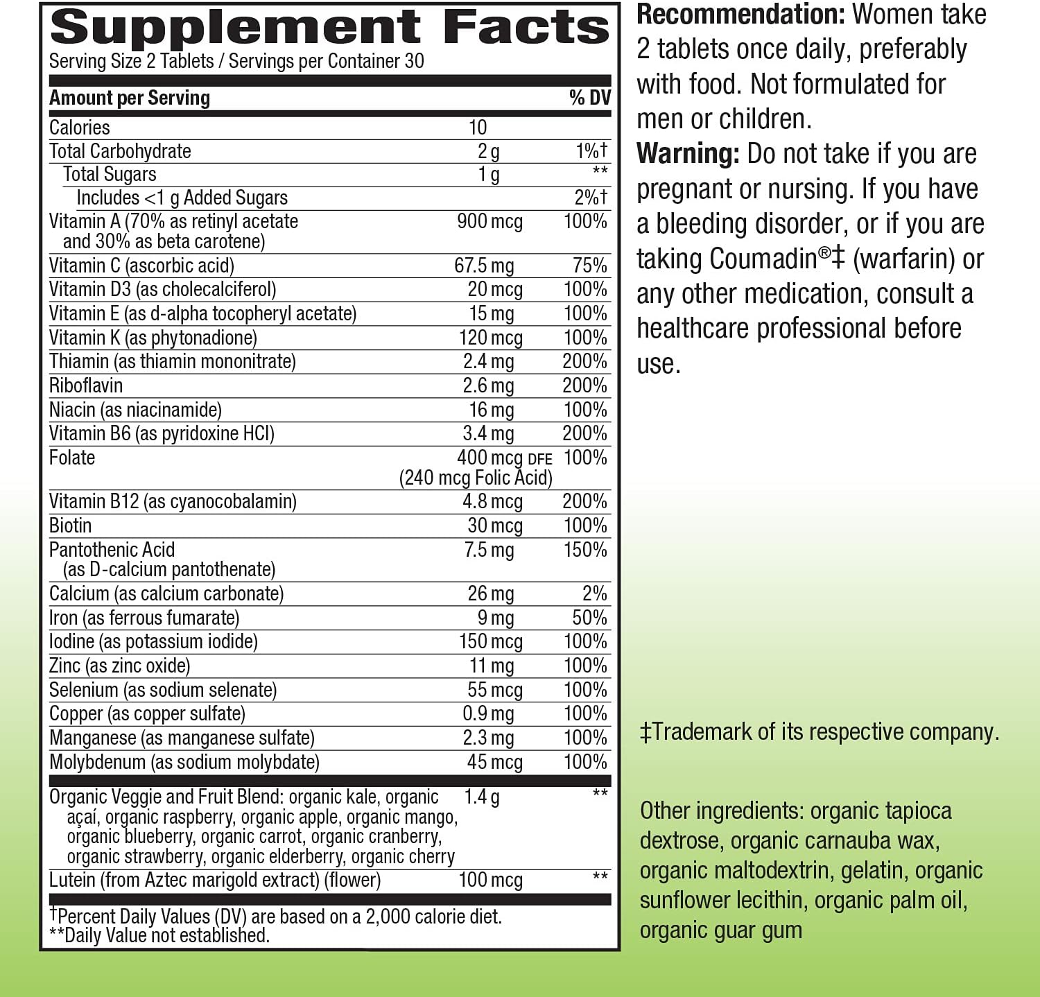 High-Potency Women's Multivitamin with B-Vitamins, 1 Serving of Veggies & Fruits, 60 Tablets by Nature's Way Alive! Garden Goodness