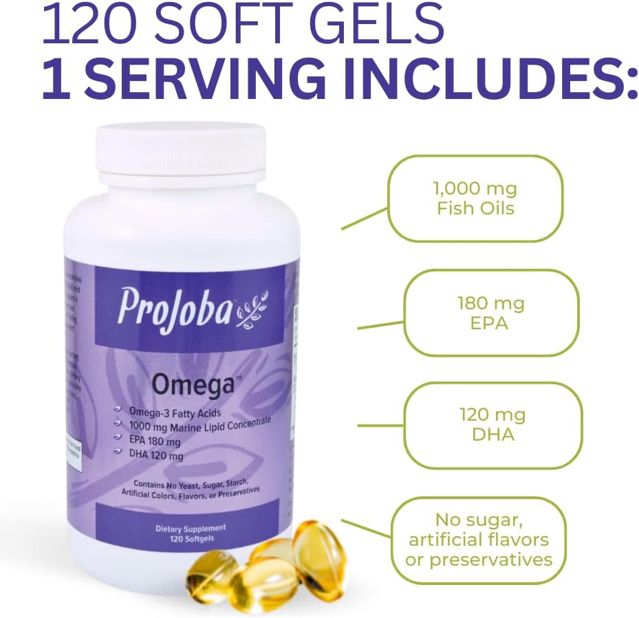 High-Potency Youngevity Projoba Omega™ Softgels - 1000mg Omega-3 with 180 EPA & 120 DHA for Brain and Heart Health - 120 Count