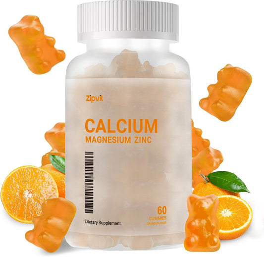 High Potency Zipvit Orange Gummies with Calcium, Magnesium, Zinc, Vitamin D3 & K2 for Enhanced Absorption - 60 Count