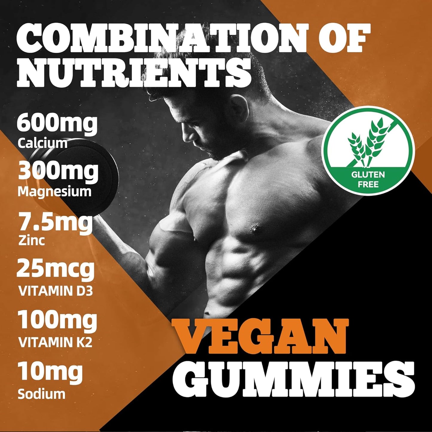 High Potency Zipvit Orange Gummies with Calcium, Magnesium, Zinc, Vitamin D3 & K2 for Enhanced Absorption - 60 Count