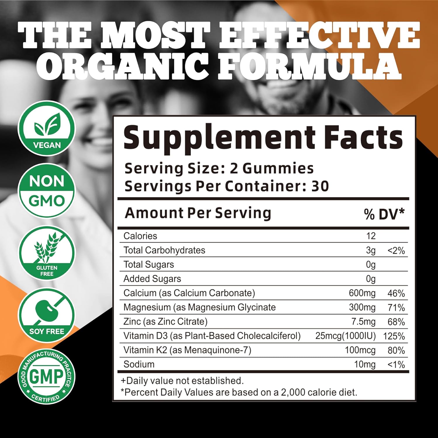 High Potency Zipvit Orange Gummies with Calcium, Magnesium, Zinc, Vitamin D3 & K2 for Enhanced Absorption - 60 Count