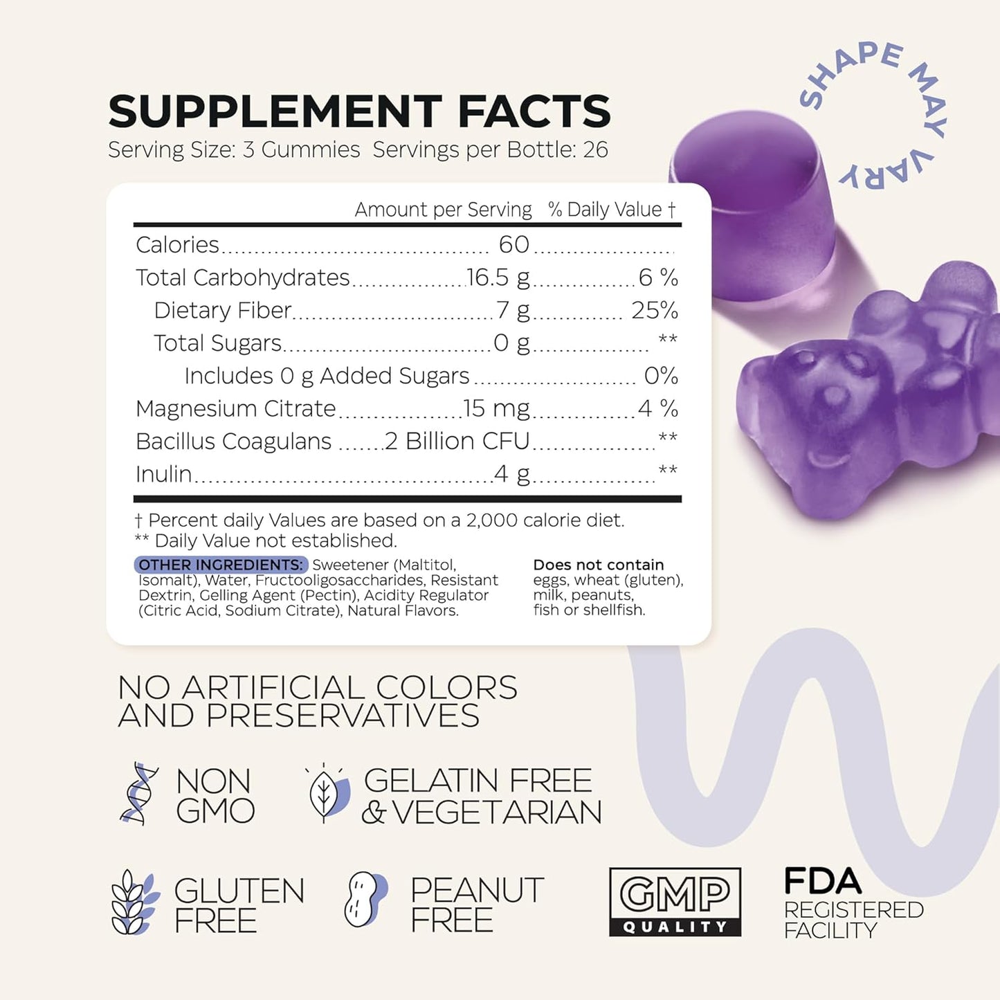 High Prebiotic Fiber Gummies for Digestive Health - Wellness Supplement with 7G Fiber per Serving - Beet FOS, Magnesium Citrate, Inulin, Probiotic - Sugar Free, Non-GMO - 160 Count