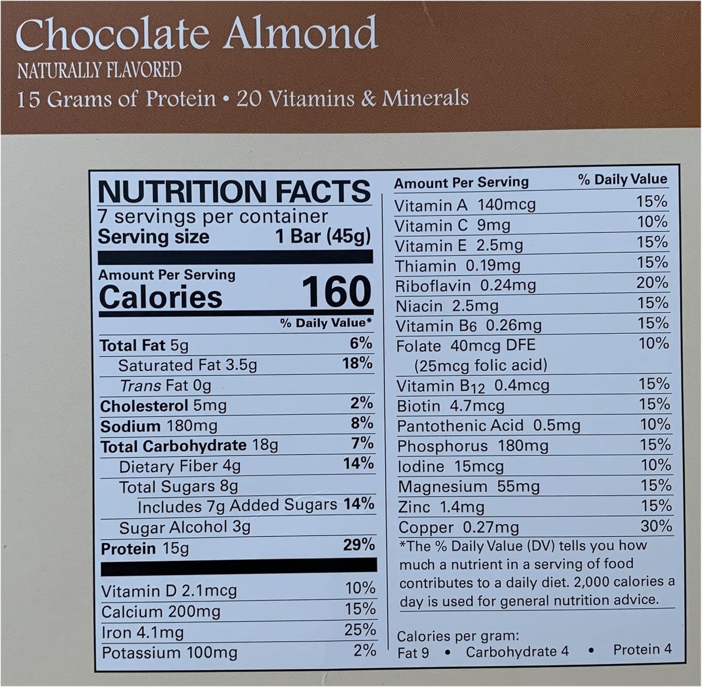 High Protein Chocolate Almond Bars for Weight Loss & Wellness - Meal Replacement (7 bars/box)