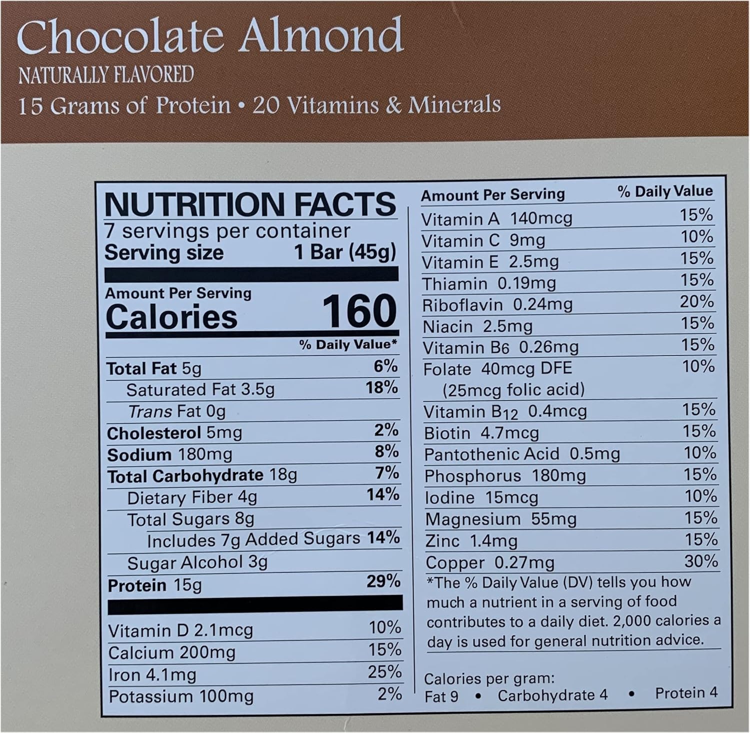 High Protein Chocolate Almond Bars for Weight Loss & Wellness - Meal Replacement (7 bars/box)