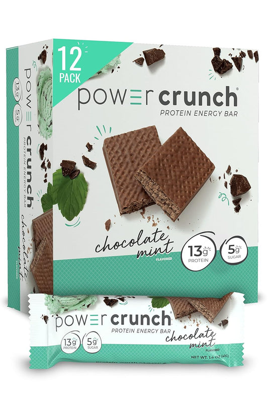 High Protein Chocolate Mint Wafer Bars, 1.4 oz (12 Count) - Delicious Power Crunch Snacks