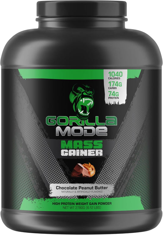 High Protein Chocolate Peanut Butter Mass Gainer Powder - 70g Protein, 1040 Calories, 175g Carbs - Weight Gain Supplement