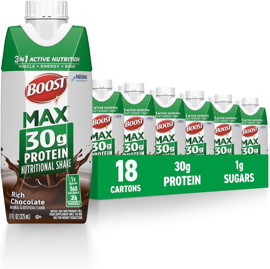 High Protein Chocolate Protein Shake Ready to Drink - 30g Protein, 26 Vitamins & Minerals, 1g Sugar - Muscle Recovery Support, Nutritional Drink - 11 fl oz (Pack of 18)