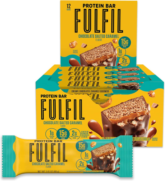 High Protein Chocolate Salted Caramel Snack Bars, 12 Count - FULFIL Brand, Pantry Staple