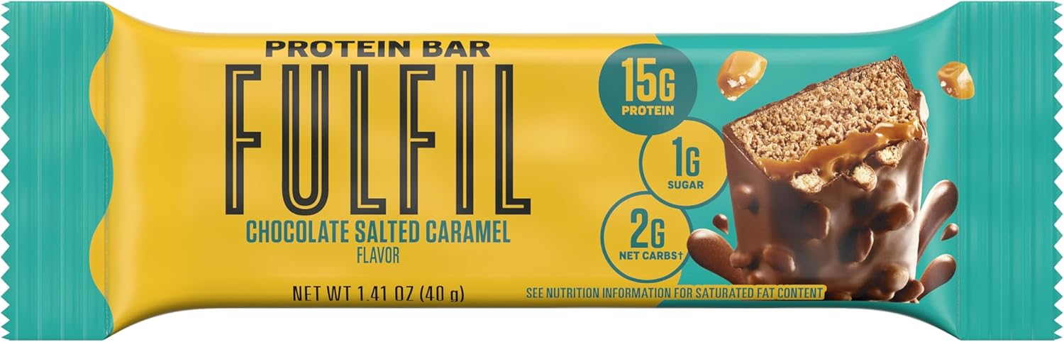 High Protein Chocolate Salted Caramel Snack Bars, 12 Count - FULFIL Brand, Pantry Staple