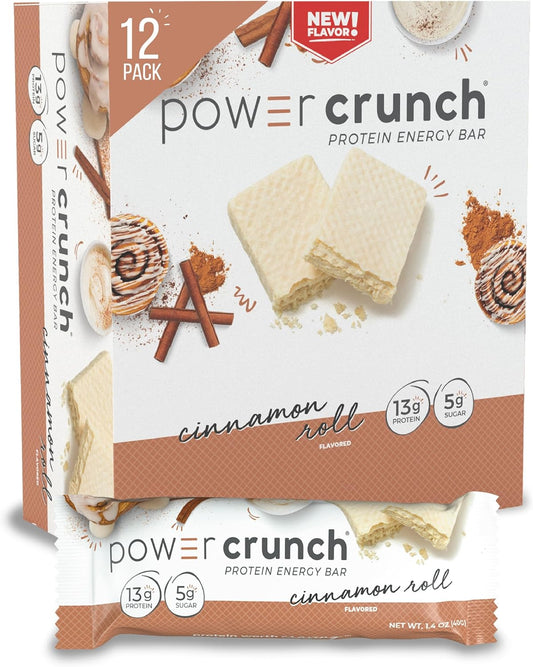 High Protein Cinnamon Roll Wafer Bars - 1.4 Ounce (12 Count) - Delicious Snacks with Power Crunch