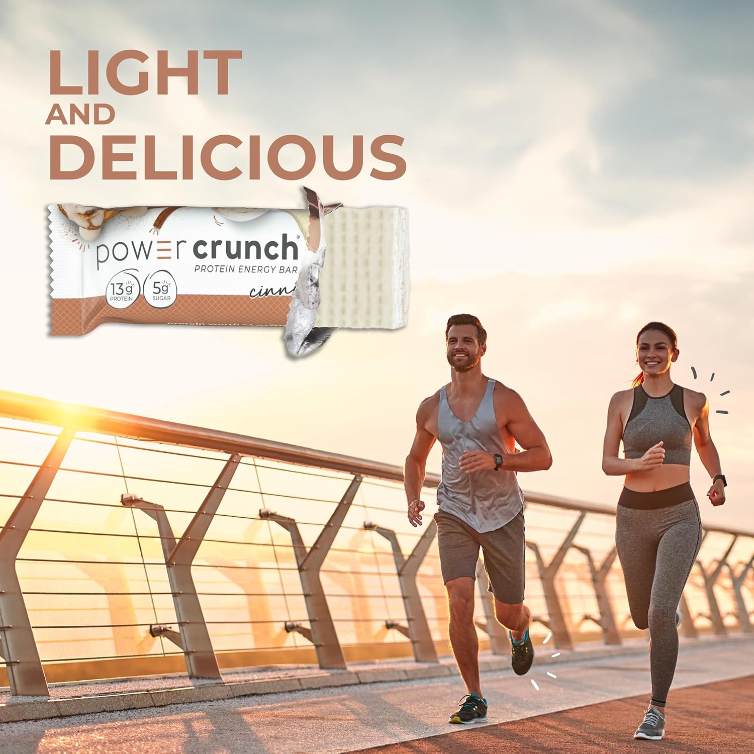 High Protein Cinnamon Roll Wafer Bars - 1.4 Ounce (12 Count) - Delicious Snacks with Power Crunch