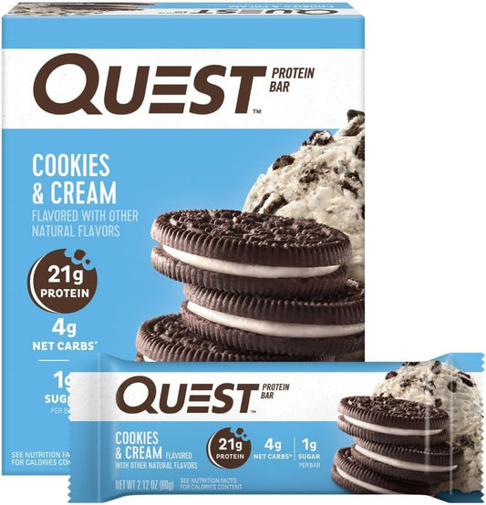 High Protein Cookies & Cream Bars, Low Net Carbs & Sugar, Gluten Free, Keto Friendly - Pack of 4