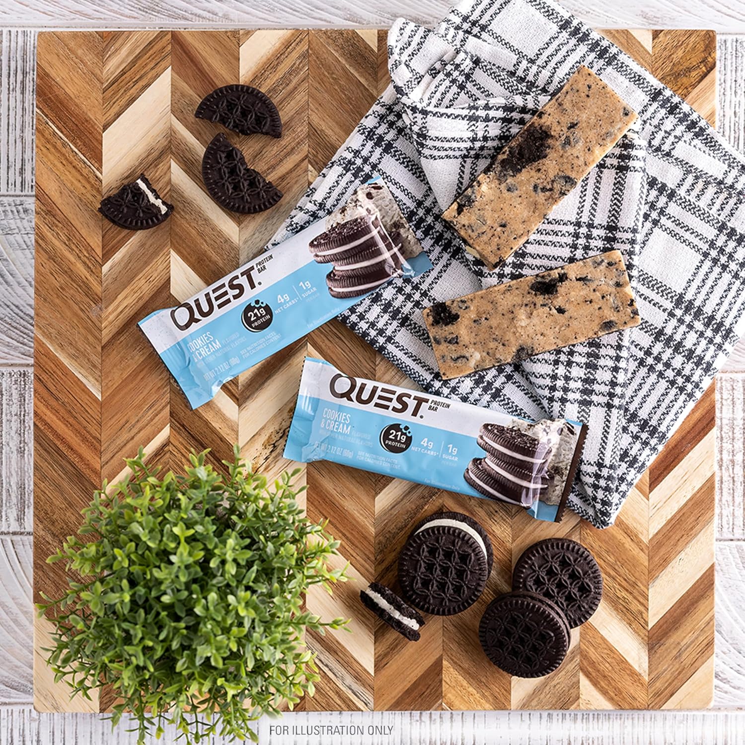 High Protein Cookies & Cream Bars, Low Net Carbs & Sugar, Gluten Free, Keto Friendly - Pack of 4