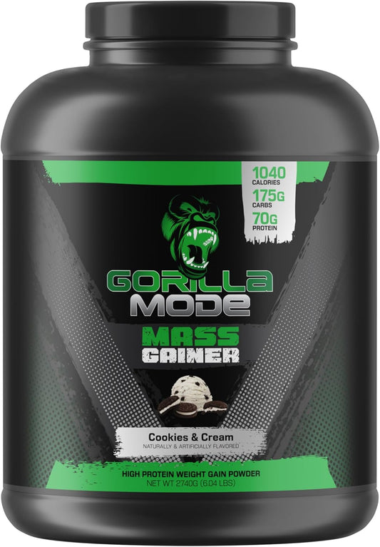 High Protein Cookies & Cream Mass Gainer Powder - 70g Protein, 1040 Calories, 175g Carbs - Weight Gain Supplement