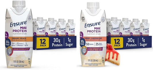 High Protein Creamy Peach and Cherry Cheesecake Nutrition Shake- 30g Protein, 1g Sugar - 11 fl oz, Pack of 12