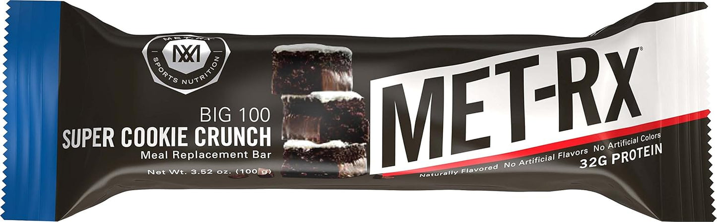 High Protein MET-Rx Big 100 Colossal Super Cookie Crunch Bars - 4 Count Value Pack, Boost Energy and Muscle Support, Meal Replacement, Gluten Free