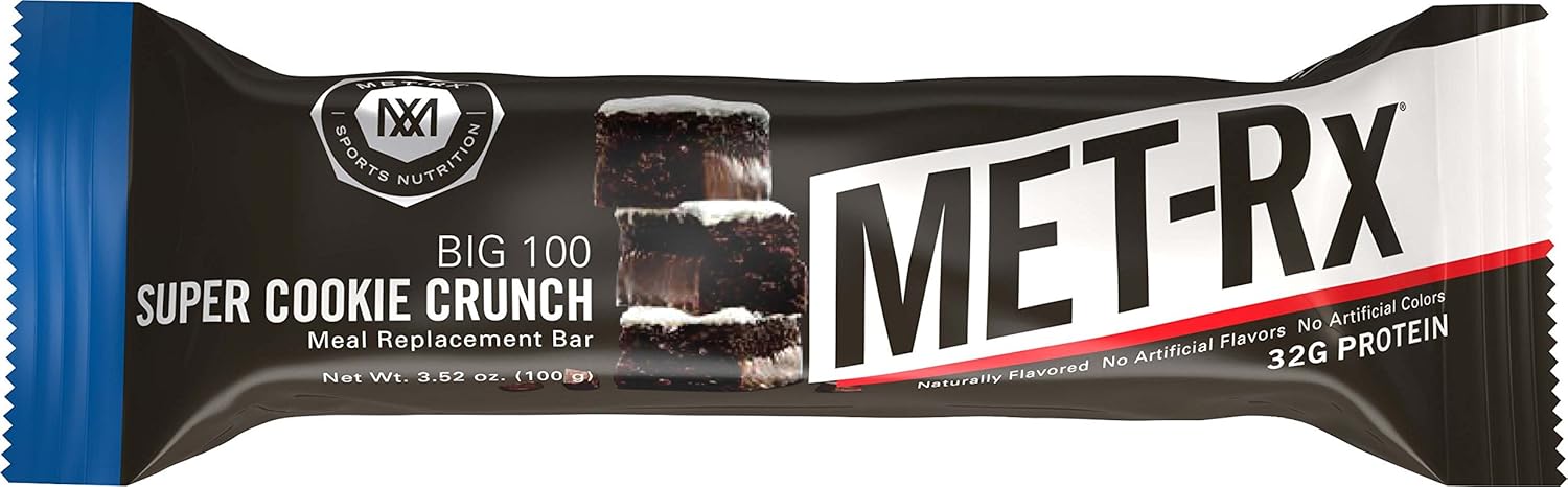High Protein MET-Rx Big 100 Colossal Super Cookie Crunch Bars - 4 Count Value Pack, Boost Energy and Muscle Support, Meal Replacement, Gluten Free