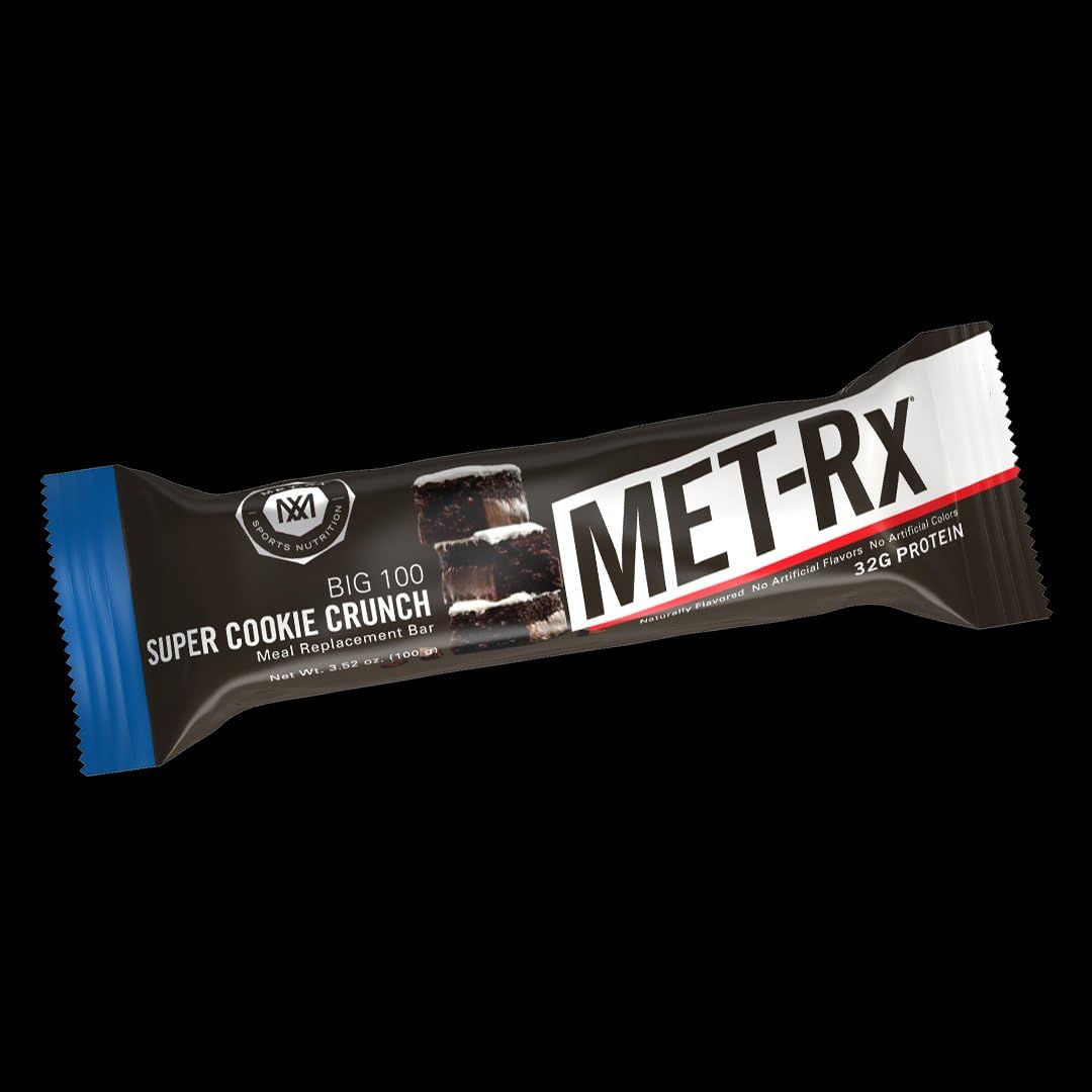 High Protein MET-Rx Big 100 Colossal Super Cookie Crunch Bars - 4 Count Value Pack, Boost Energy and Muscle Support, Meal Replacement, Gluten Free