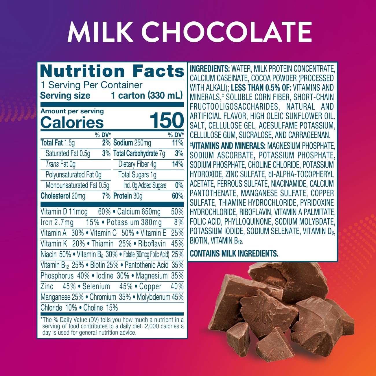High Protein Milk Chocolate Shake for Weight Loss | 30g Protein, 1g Sugar | Muscle Health Support | 12 Pack