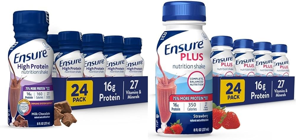 High Protein Milk Chocolate & Strawberry Nutrition Shake Bundle - 48 Pack, Meal Replacement Shake with Fiber for Balanced Nutrition