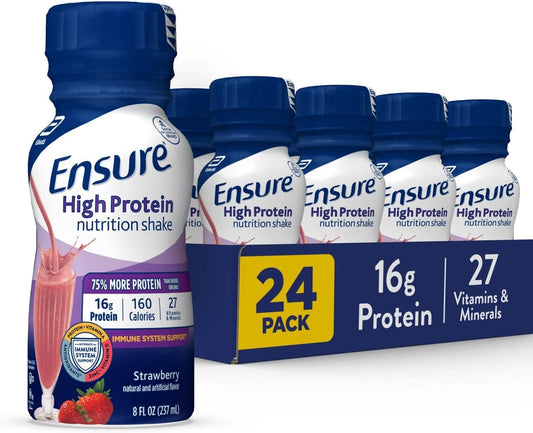 High Protein Strawberry Nutritional Shake, 16g Protein, Meal Replacement Shakes with Immune System Support Nutrients, 8 Fl Oz, Pack of 24