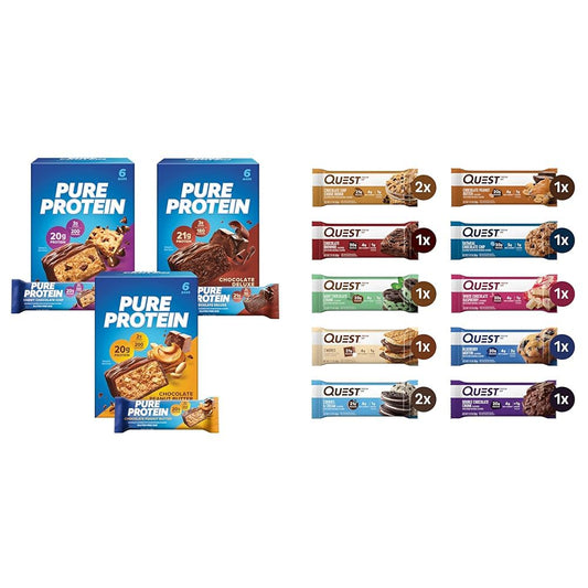 High Protein Variety Pack: 30 Bars, Gluten Free, Pure Protein & Quest Nutrition