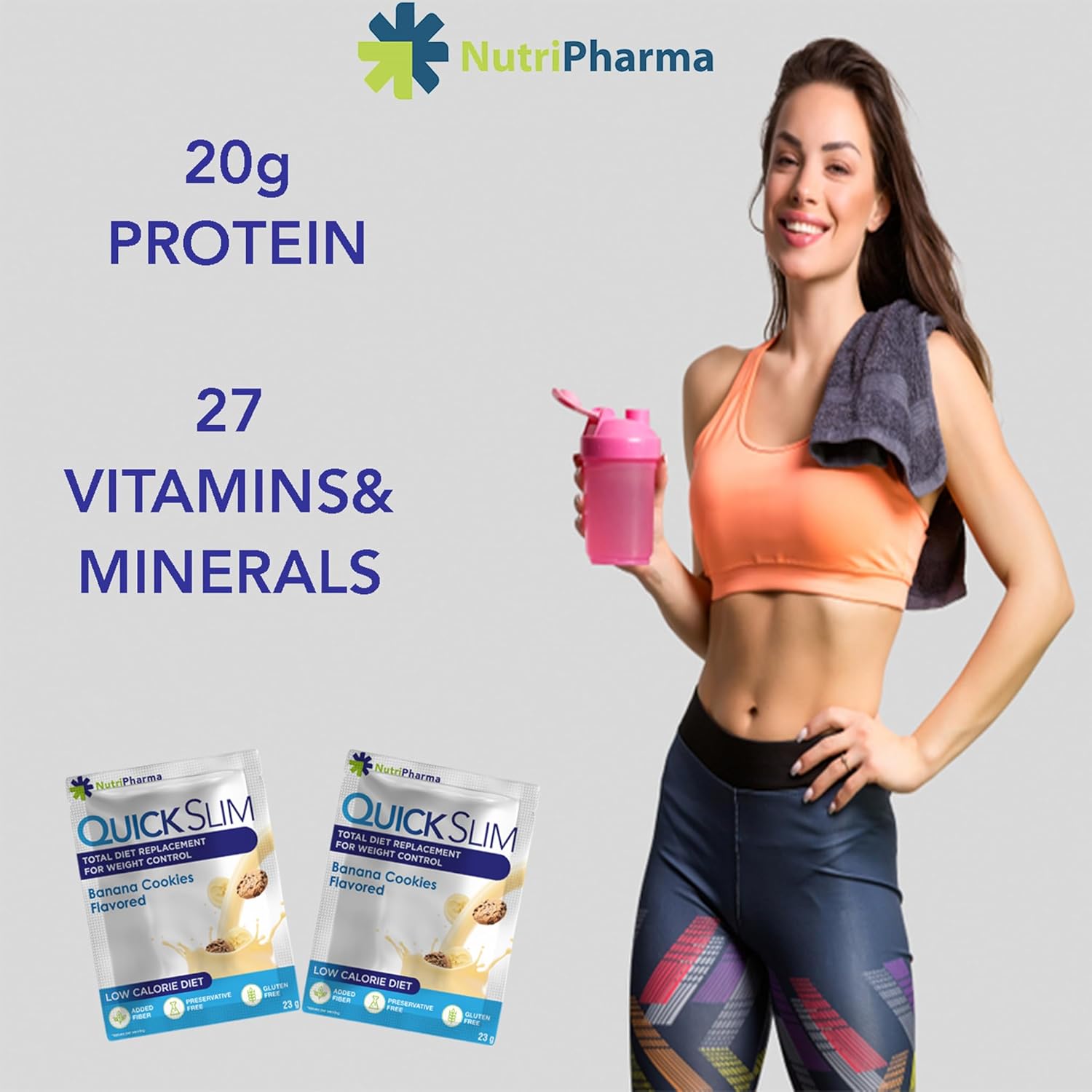 High Protein Weight Loss Shake Powder - Complete Meal Replacement for Women & Men, Low Carb, Intermittent Fasting, Keto, Gluten Free - Banana Cookies Flavor - 1 Serving