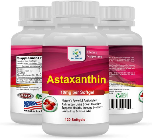 High Purity Astaxanthin 10mg Softgels - Natural Antioxidant for Eye, Brain, Joint, Skin, Heart Health - 120 Count - 4 Month Supply