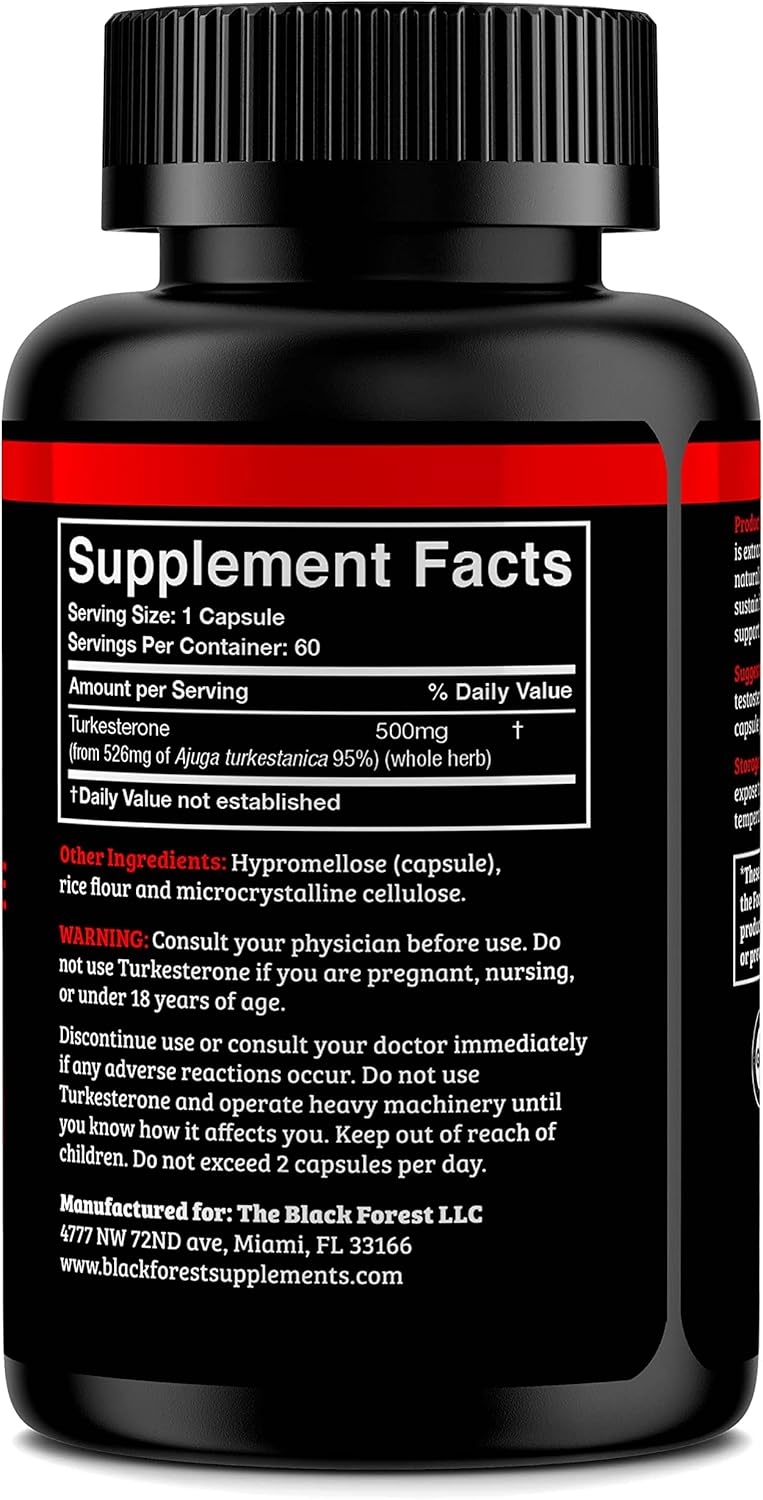 High Purity Black Forest Turkesterone Capsules - 95% Extract, 2-Month Supply, 500mg - Boost Strength & Muscle Growth like Ecdysterone