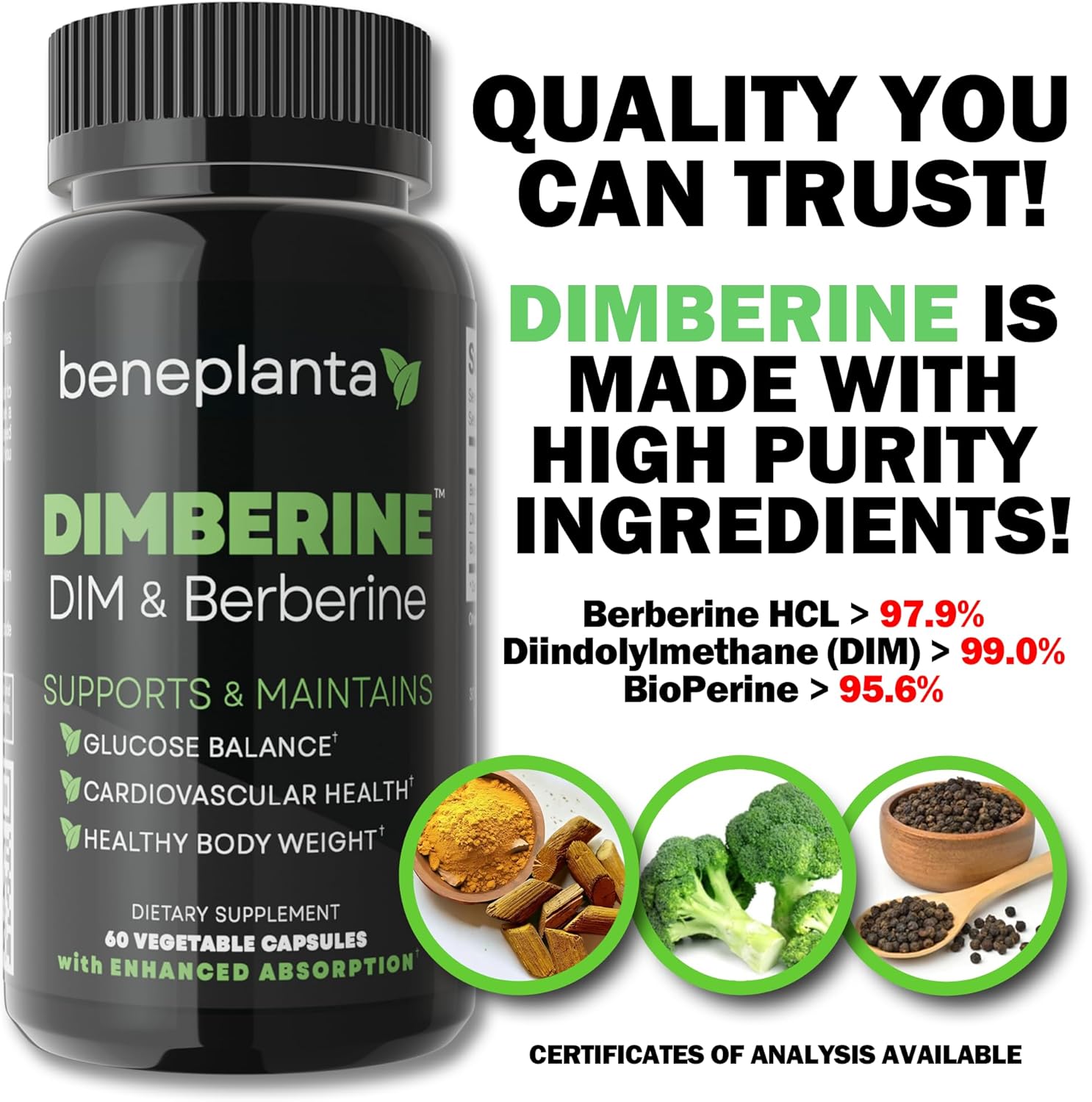High Purity Dimberine DIM & Berberine Formula for Enhanced Absorption - 60 Capsules
