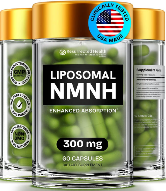 High Purity Liposomal NMNH Supplement for Anti Aging and Energy - 60 Capsules of 300mg NAD - Resurrected Health Formula