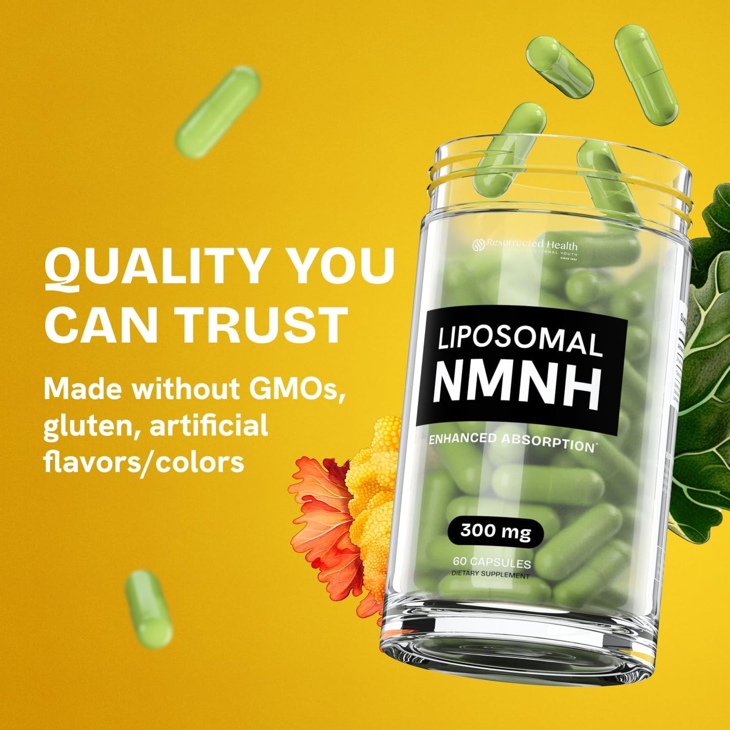 High Purity Liposomal NMNH Supplement for Anti Aging and Energy - 60 Capsules of 300mg NAD - Resurrected Health Formula