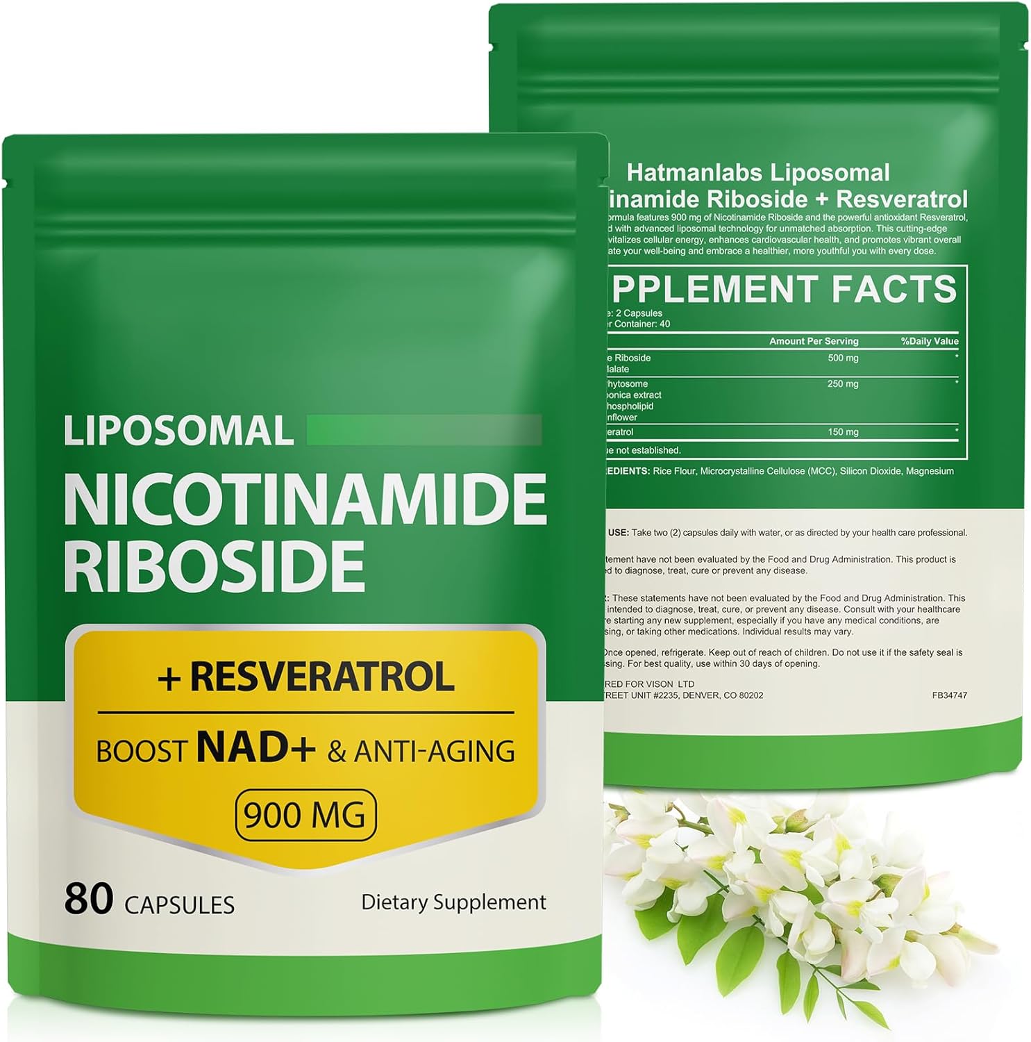 High Purity NAD Supplement with Nicotinamide Riboside, Resveratrol, and Quercetin - Enhance Anti-Aging, Focus, and Energy - 160 Capsules (2 Bags)