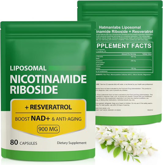High Purity NAD Supplement with Nicotinamide Riboside, Resveratrol, and Quercetin - Enhance Anti-Aging, Focus, and Energy - 160 Capsules (2 Bags)