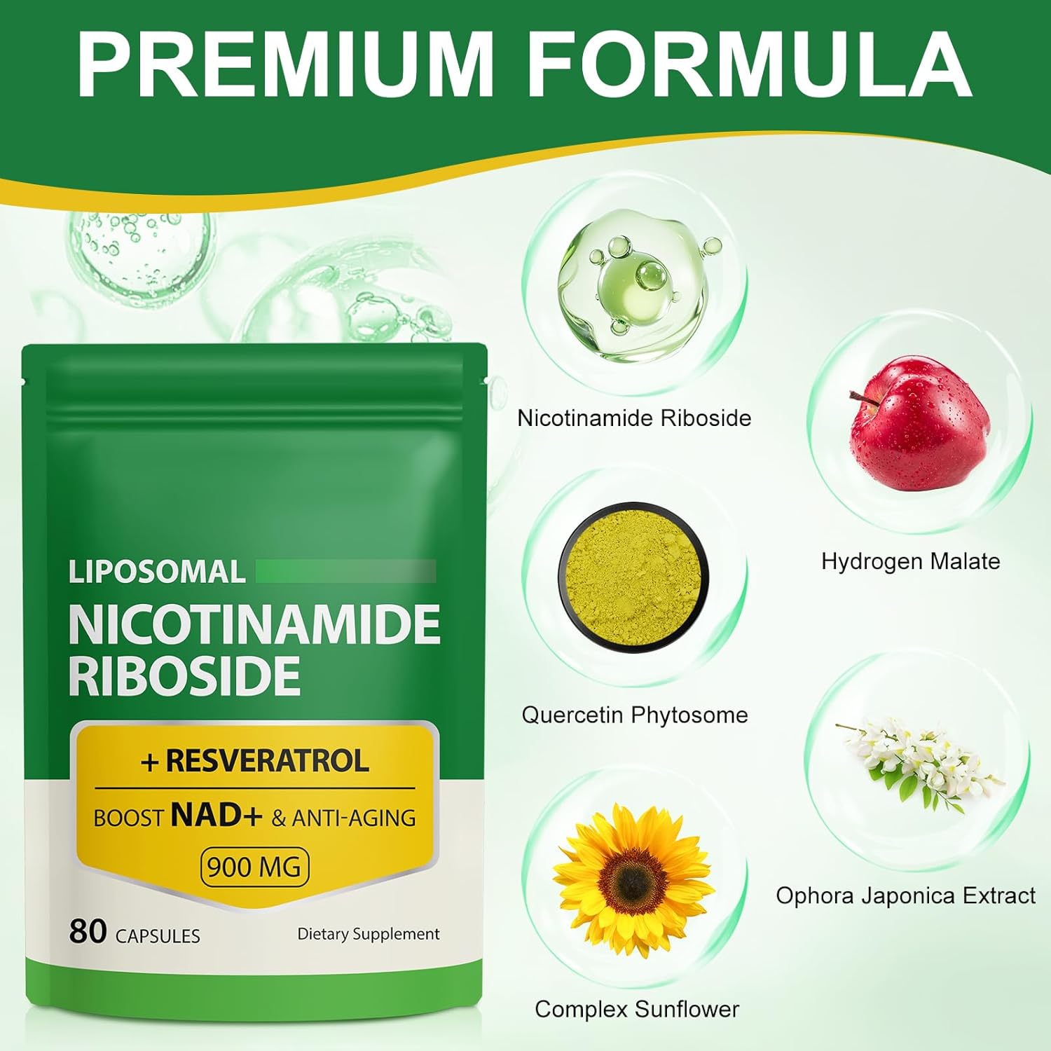 High Purity NAD Supplement with Nicotinamide Riboside, Resveratrol, and Quercetin - Enhance Anti-Aging, Focus, and Energy - 160 Capsules (2 Bags)