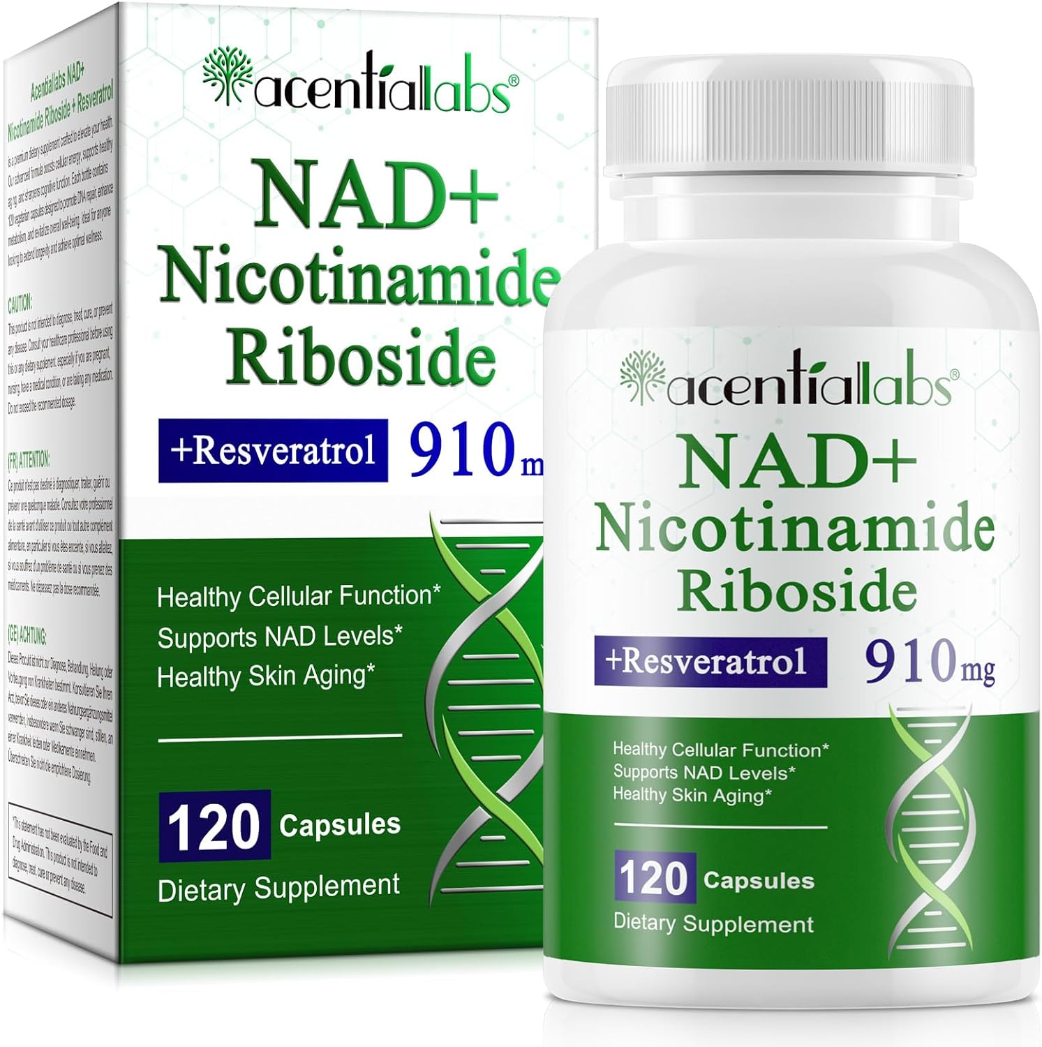 High Purity NAD Supplement with Resveratrol for Healthy Cellular Function - 910mg - 120 Capsules