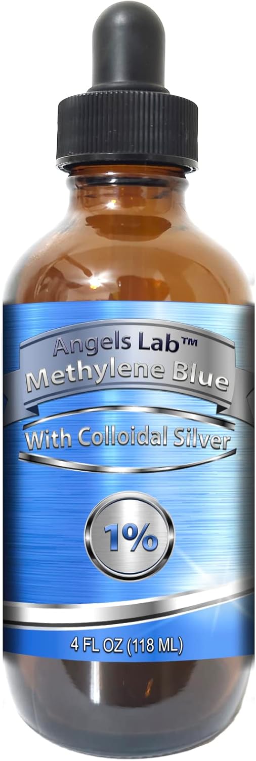 High Purity New Methylene Blue 1% with Colloidal Silver Liquid Supplement for Brain Function | 4 oz Glass Dropper Bottle | USP-Grade Methylthioninium Chloride by Angels Lab
