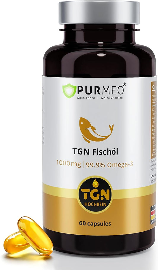 High Purity purmeo Non-Chemical Fish Oil Supplement - 1000mg Omega 3 Capsules with Max Absorption - 600mg EPA & 300mg DHA - 60 Day Supply