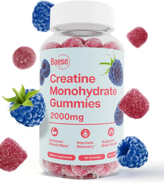 High Purity Sour Blue Raspberry Creatine Gummies for Men & Women - Chewable Pre-Workout Supplement for Muscle Strength & Energy Boost